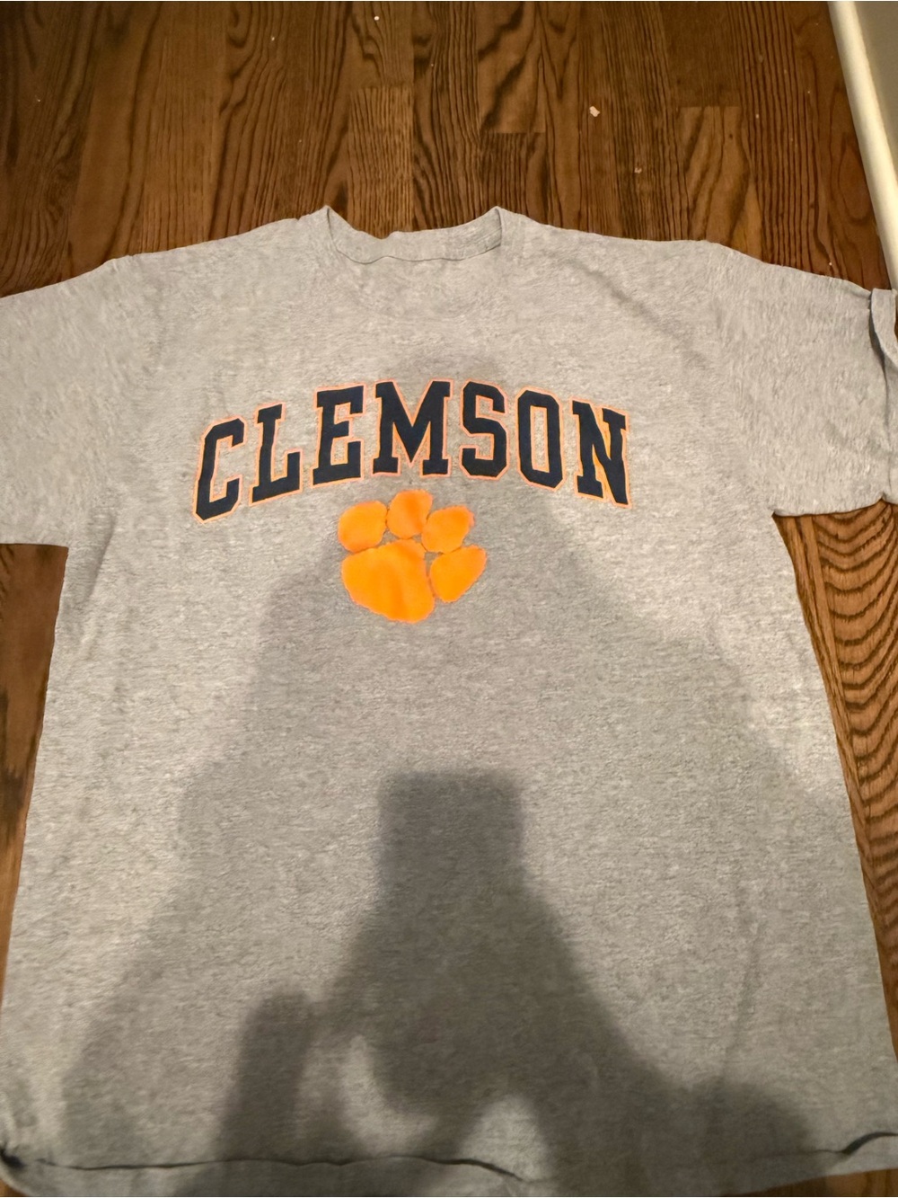 Clemson Tigers Gray Graphic T Shirt Orange Paw Logo Worn Once